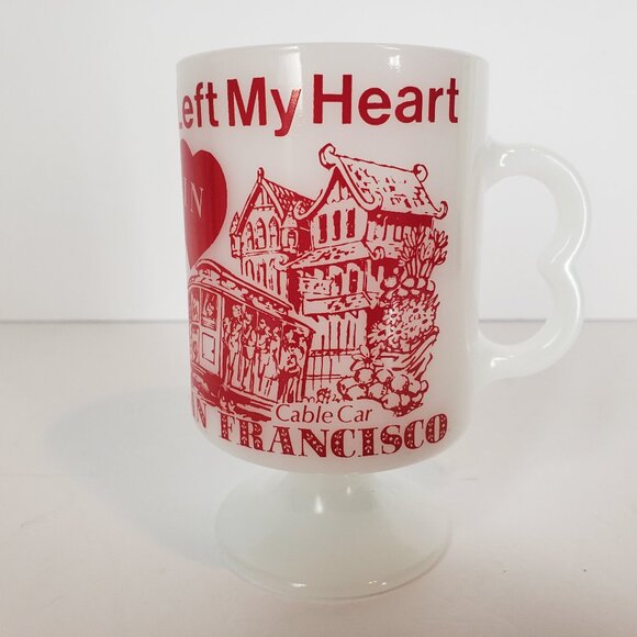 "I Left My Heart in San Francisco" Milk Glass Pedestal Coffee Cup MCM Vintage - Picture 1 of 5